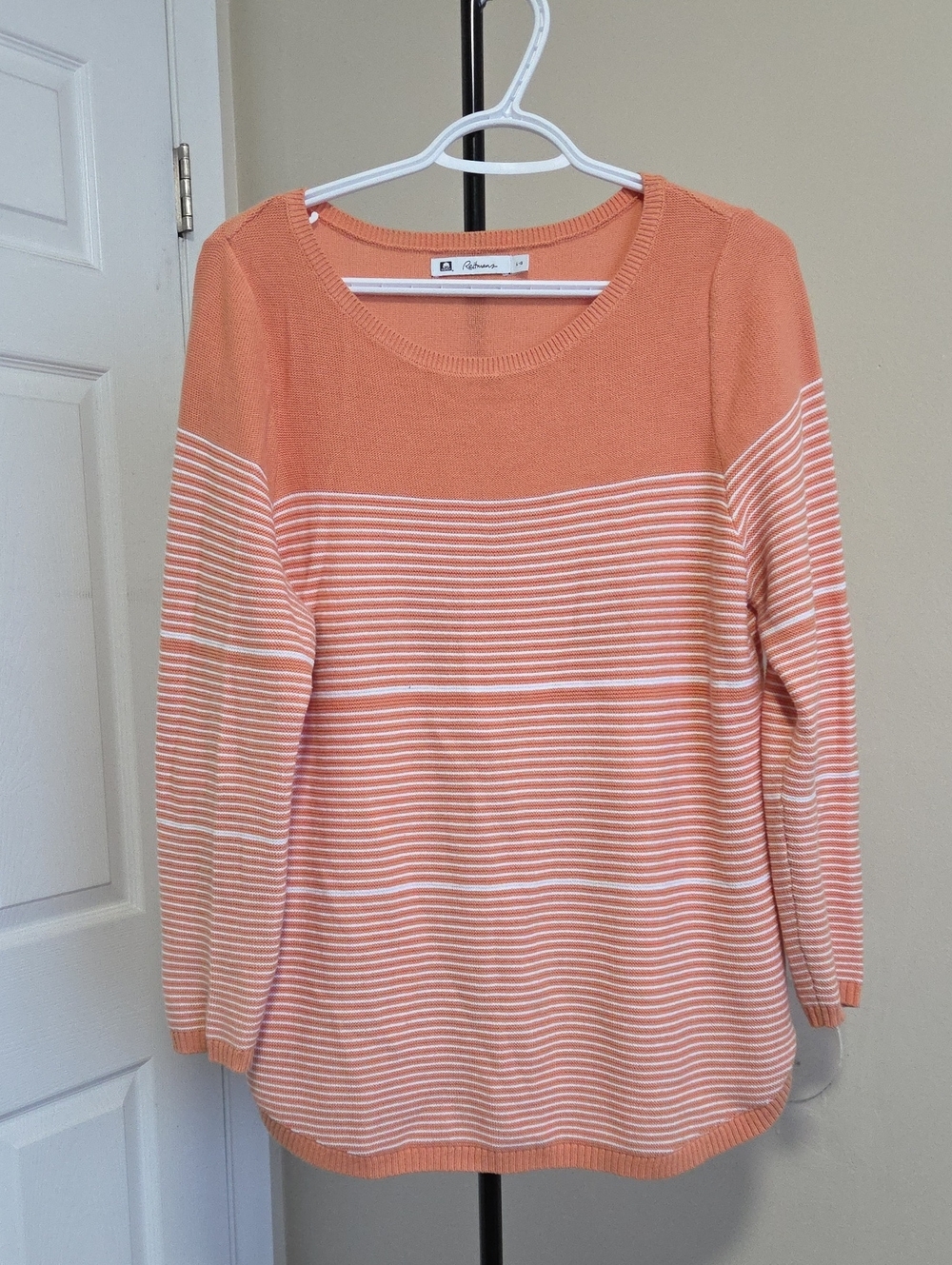 Reitmans 100% Cotton Peach and White Striped Crewneck Knit Top